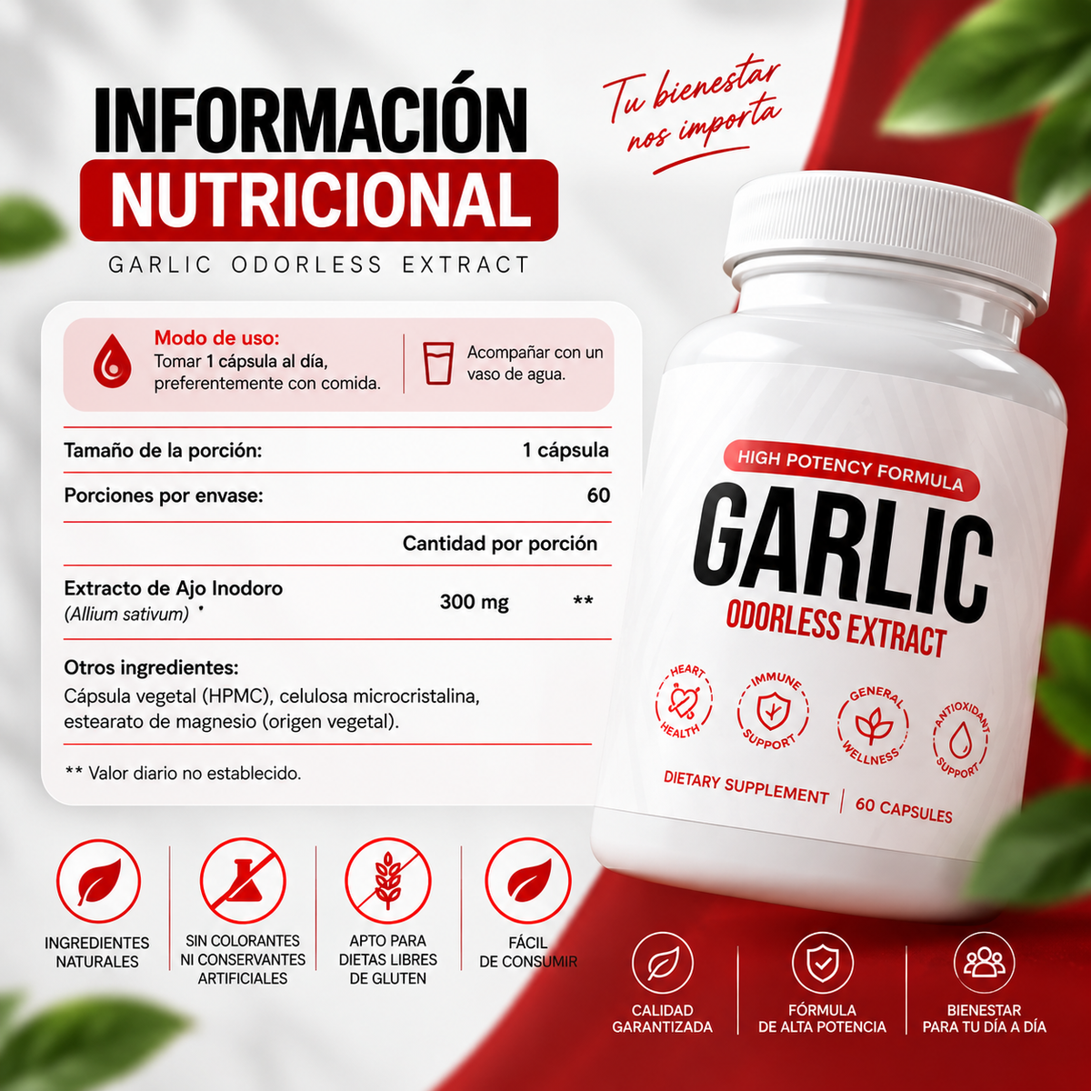 Odorless Garlic – Apoyo al Corazón, Circulación y Sistema Inmune